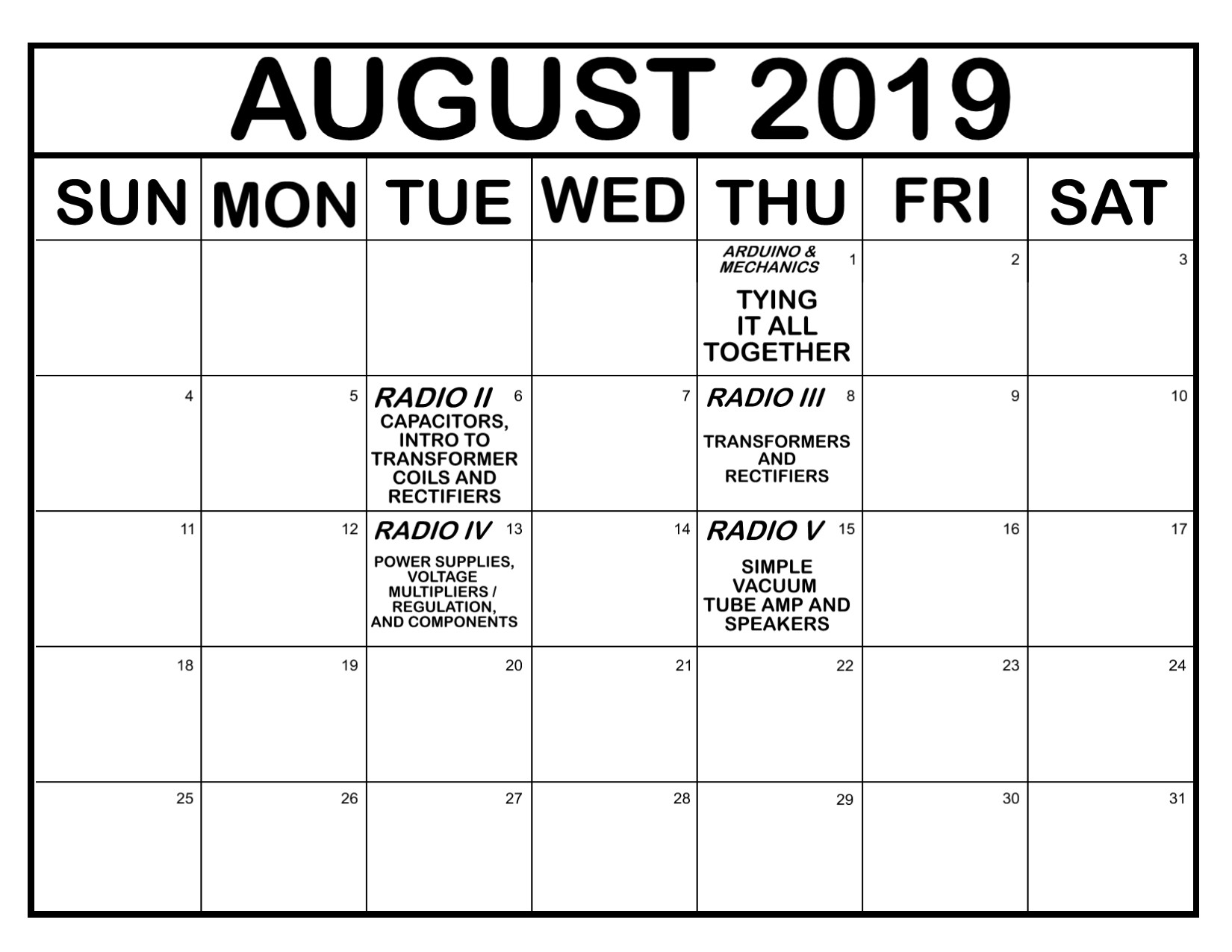 2019 AUGUST CLASSES