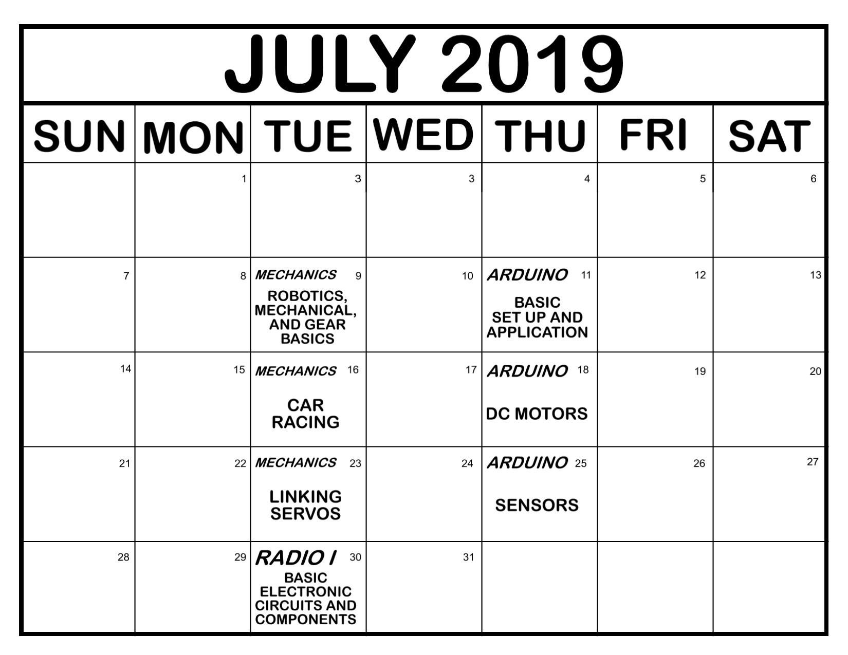 2019 JULY CLASSES